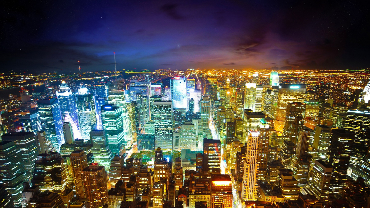 Обои Эмпайр Стейт Билдинг, линия горизонта, небоскреб, городской пейзаж, город в разрешении 1280x720