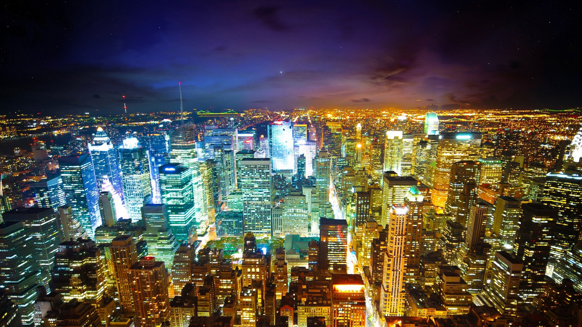 Обои Эмпайр Стейт Билдинг, линия горизонта, небоскреб, городской пейзаж, город в разрешении 1920x1080