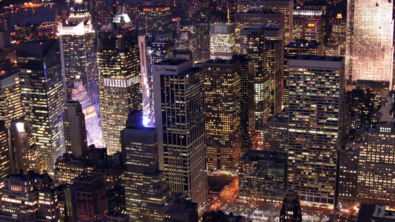 Обои Нью-Йорк, линия горизонта, городской пейзаж, город, метрополия в разрешении 1366x768