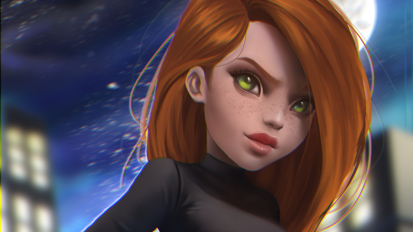 Обои Ким, арт, цифровое искусство, волосы, лицо в разрешении 1366x768