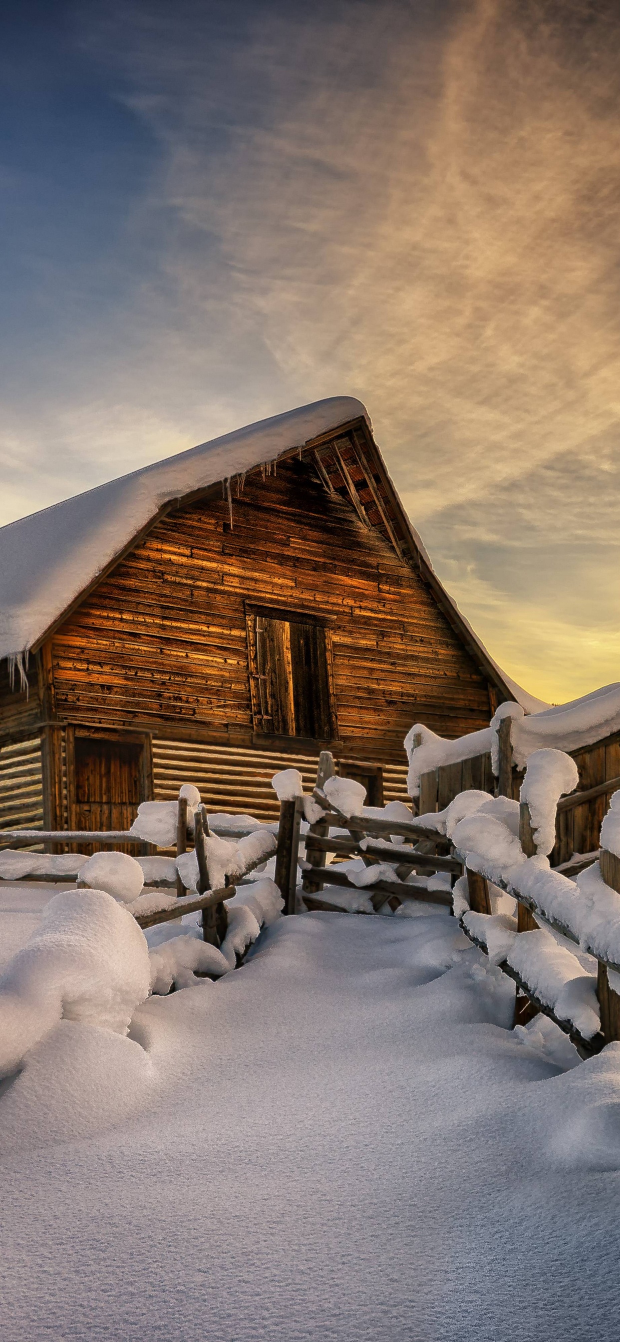 Обои снег, зима, замораживание, архитектура, пейзаж в разрешении 1242x2688