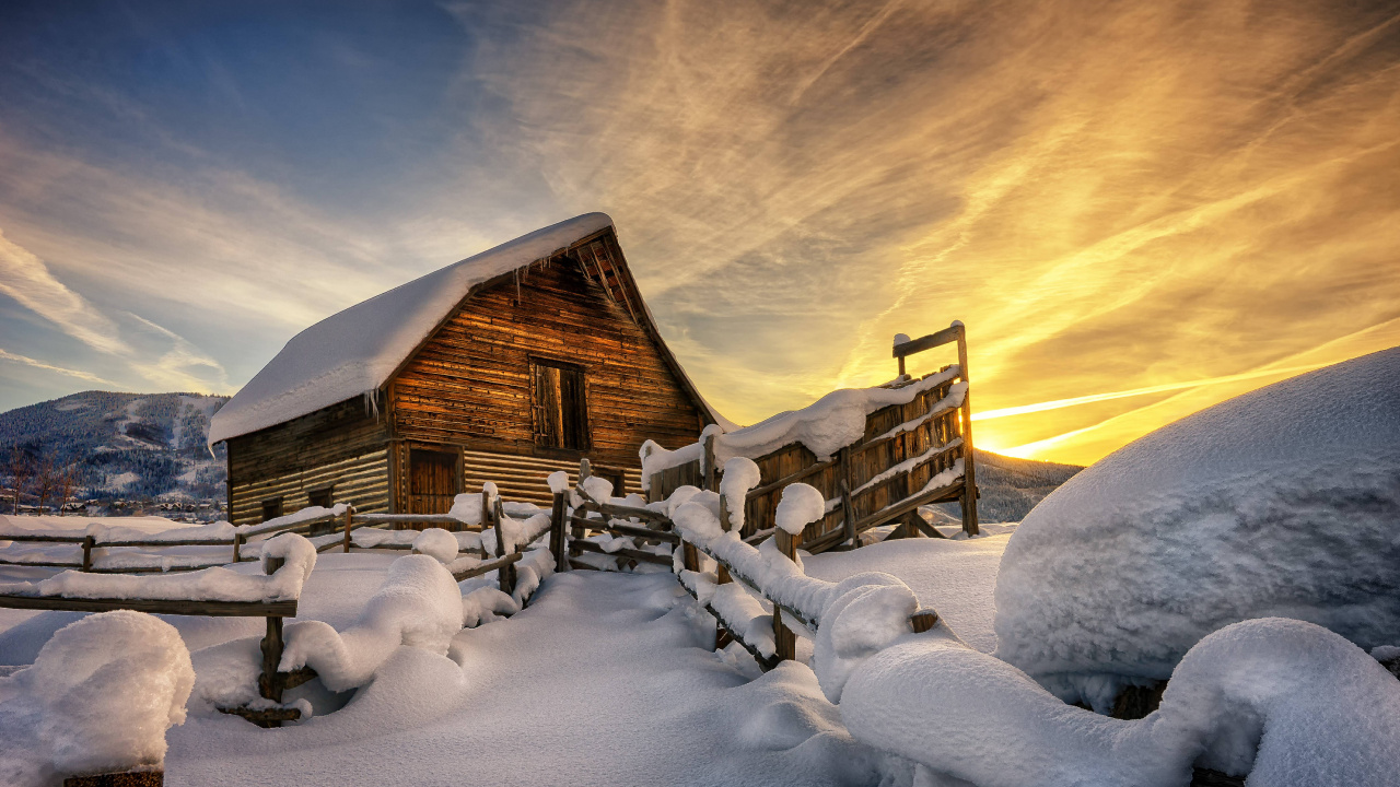 Обои снег, зима, замораживание, архитектура, пейзаж в разрешении 1280x720