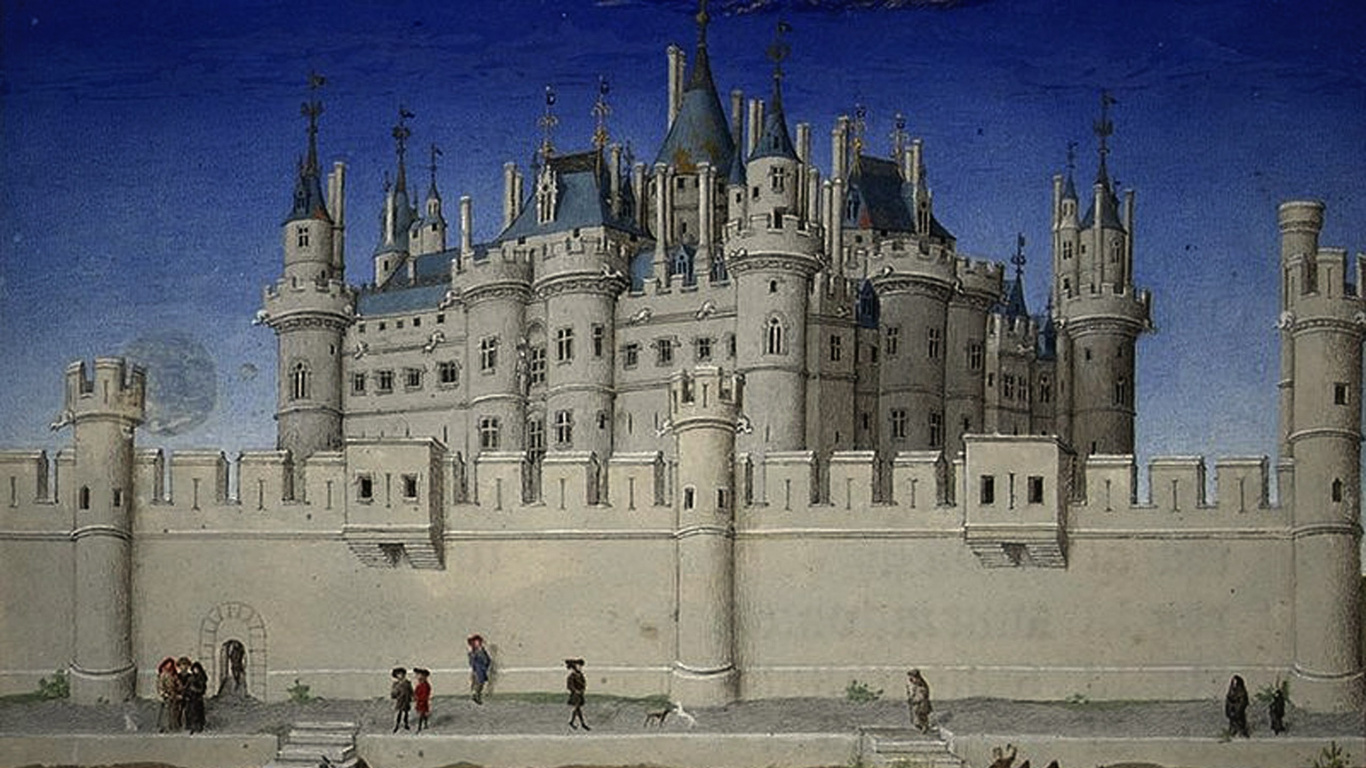 Обои ТРС богатств часа Ле Дык де Берри, Братьев Лимбург, Часослов, средневековая архитектура, ориентир в разрешении 1366x768