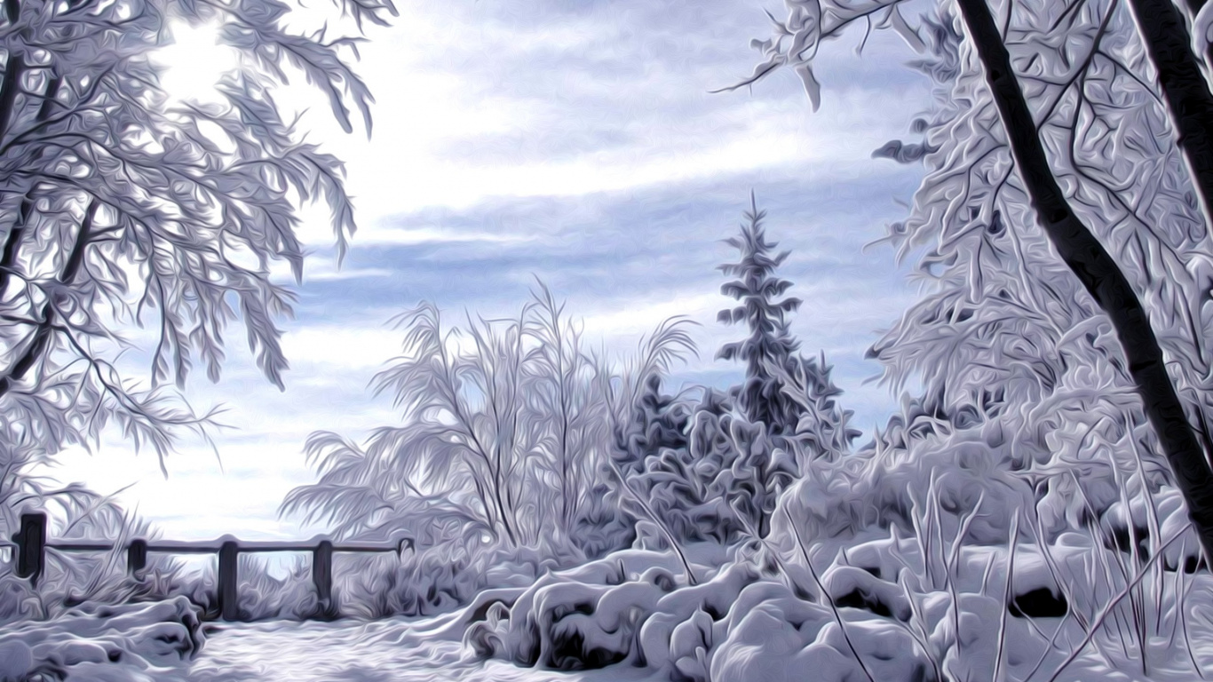 Обои зима, снег, дерево, замораживание, мороз в разрешении 1366x768