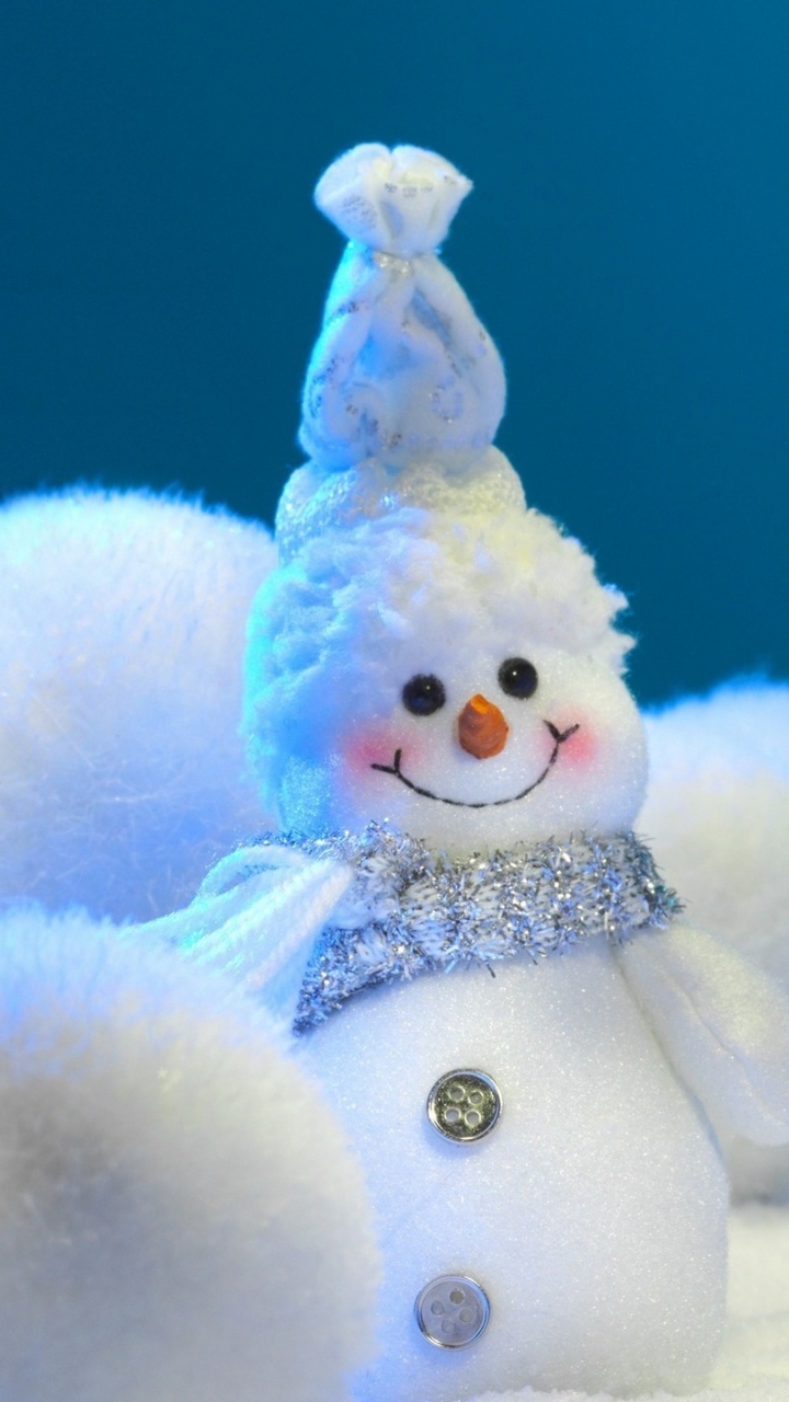 Обои Снеговик, зима, Рождество, рождественский орнамент, синий в разрешении 720x1280