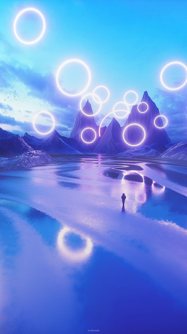 Обои синий, свет, вода, электрик, отражение в разрешении 750x1334