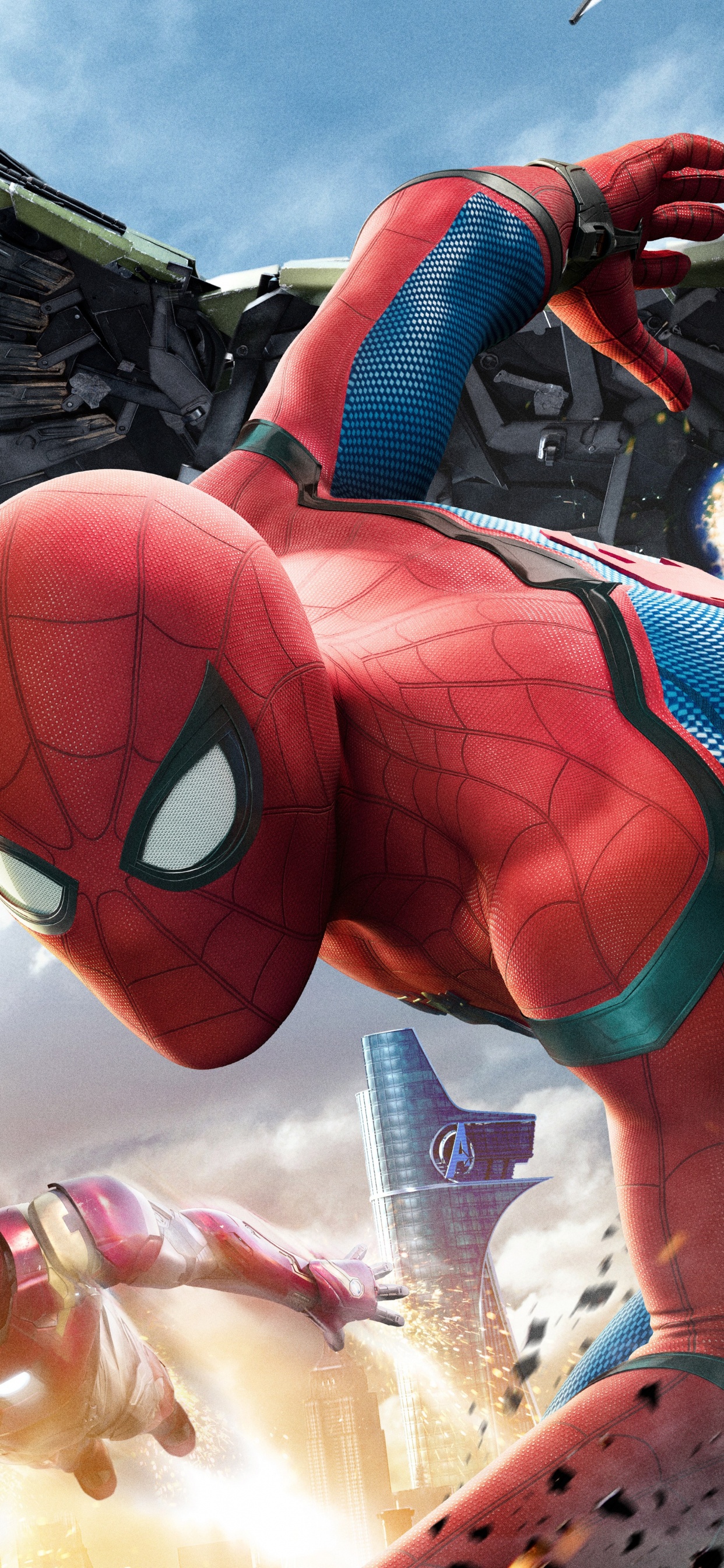 Обои человек-паук, Человек-паук Возвращение домой, Железный человек, супергерой, фигурка в разрешении 1242x2688