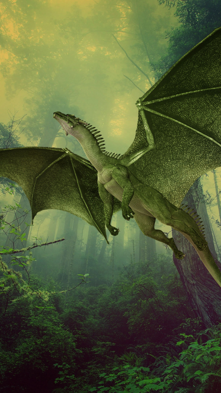 Обои лесной дракон, дракон, легендарное существо, лес, мифическое существо в разрешении 750x1334