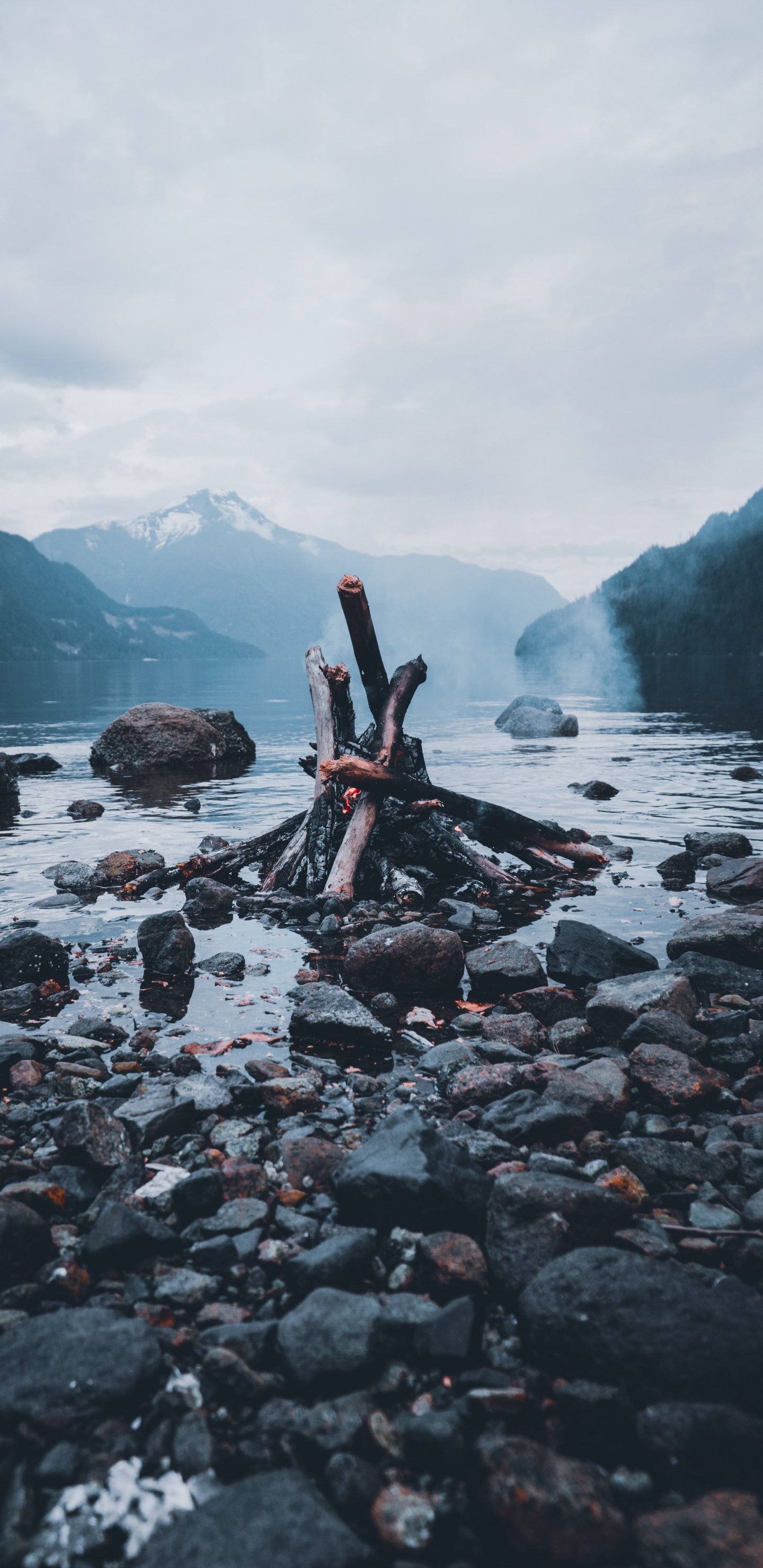 Обои вода, облако, гидроресурсы, гора, древесина в разрешении 1440x2960