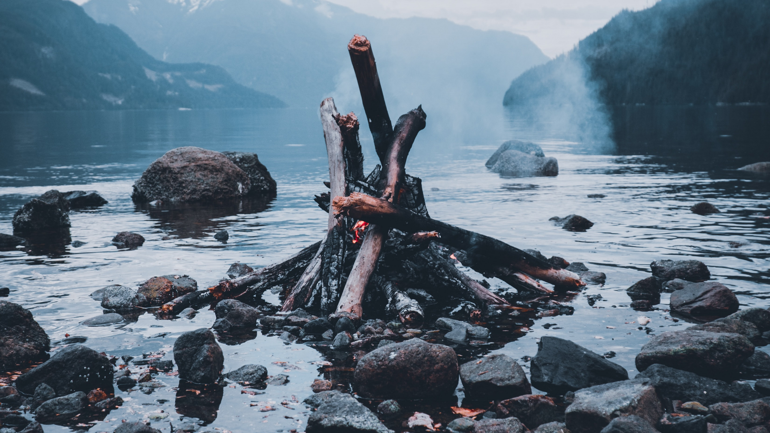 Обои вода, облако, гидроресурсы, гора, древесина в разрешении 2560x1440