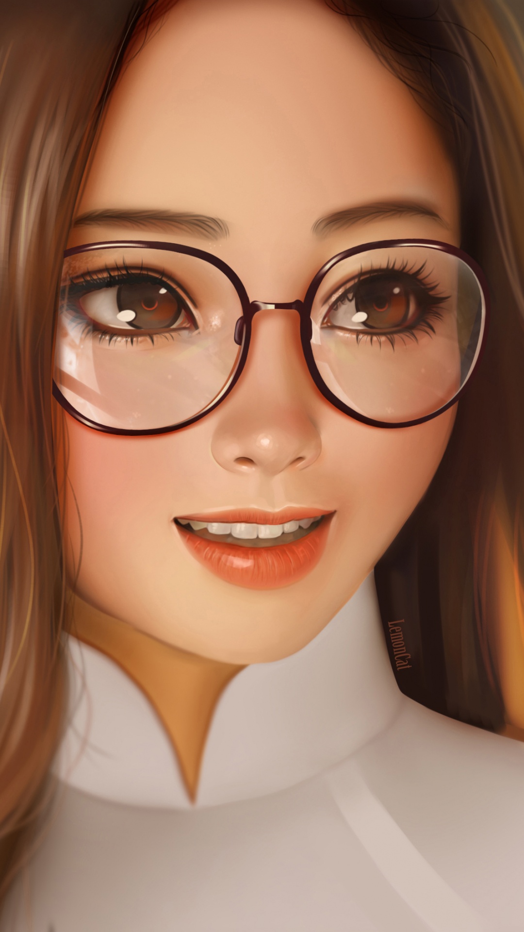 Обои арт, привлекательность, очки, волосы, лицо в разрешении 1080x1920
