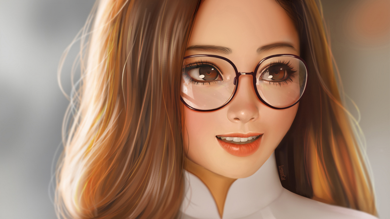 Обои арт, привлекательность, очки, волосы, лицо в разрешении 1280x720