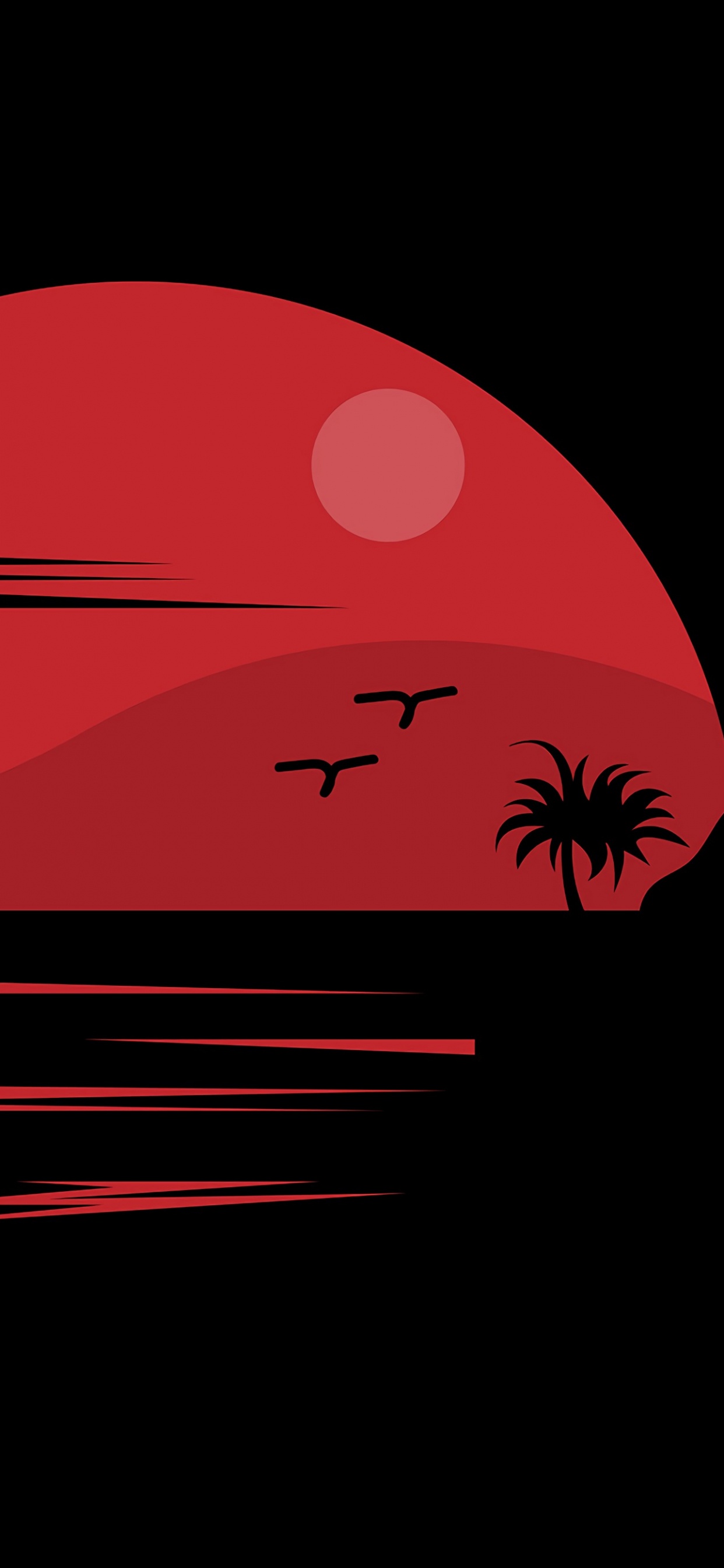 Обои красный цвет, иллюстрация, графический дизайн, пейзаж, видеоигра в разрешении 1242x2688