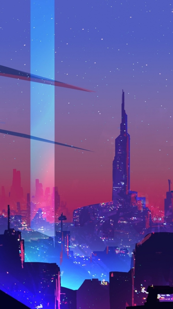 Обои неон Сити, город, здание, небоскреб, мир в разрешении 720x1280