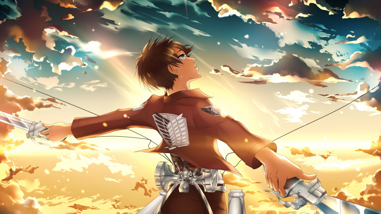 Обои эрен йегер, Леви, Армин Арлерт, Микаса Акерман, нападение на титан в разрешении 1280x720