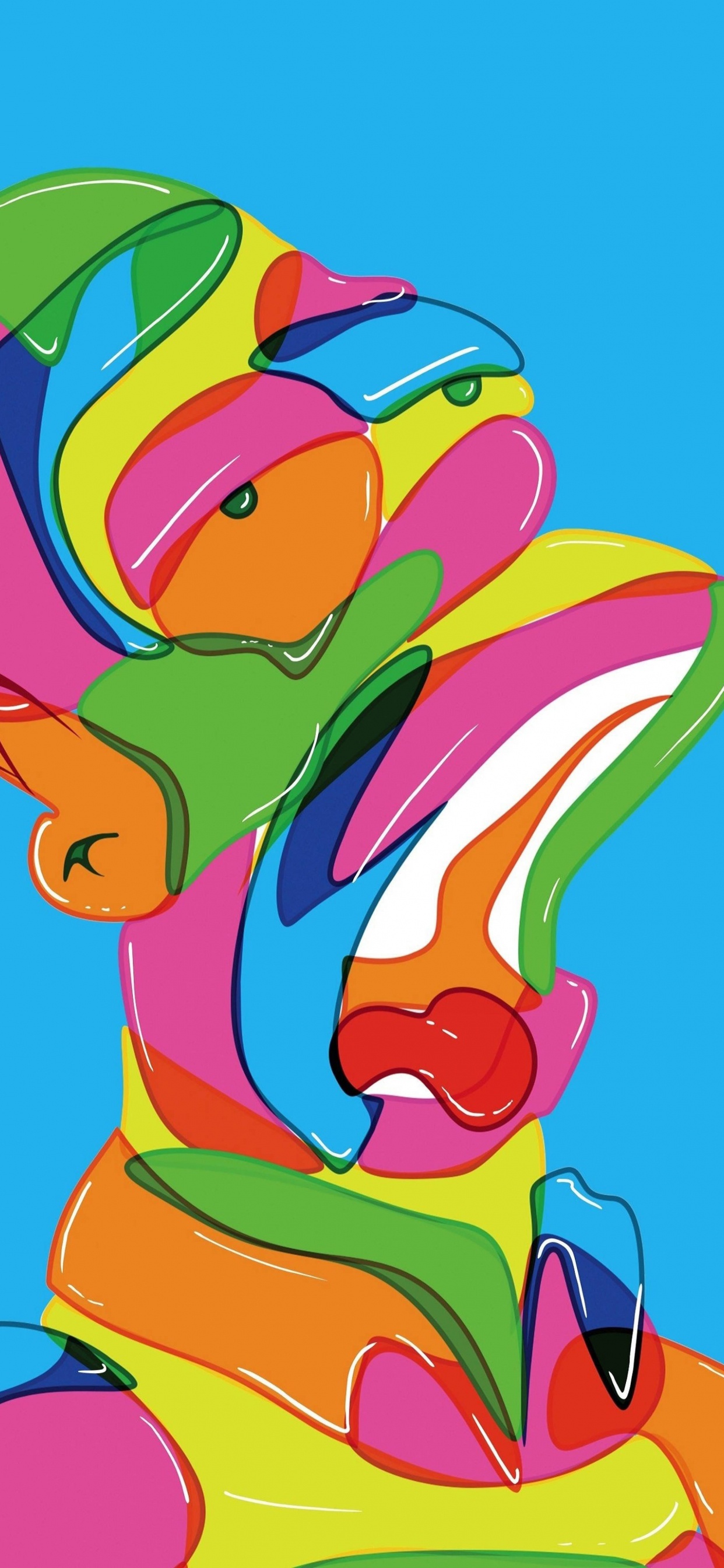 Обои Гомер Симпсон красочный, Гомер Симпсон, Барт Симпсон, Мардж Симпсон, арт в разрешении 1242x2688