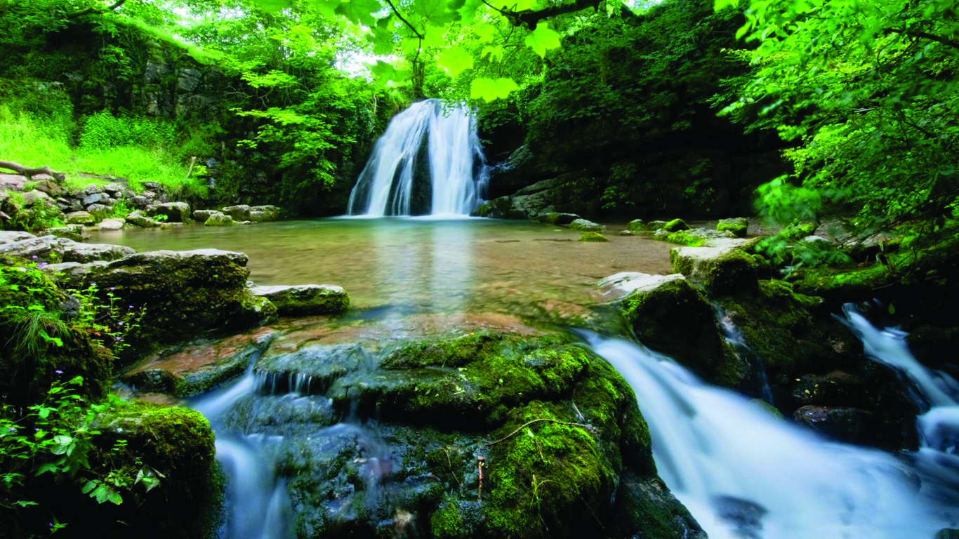 Обои водопад, гидроресурсы, водоем, природа, вода в разрешении 1366x768