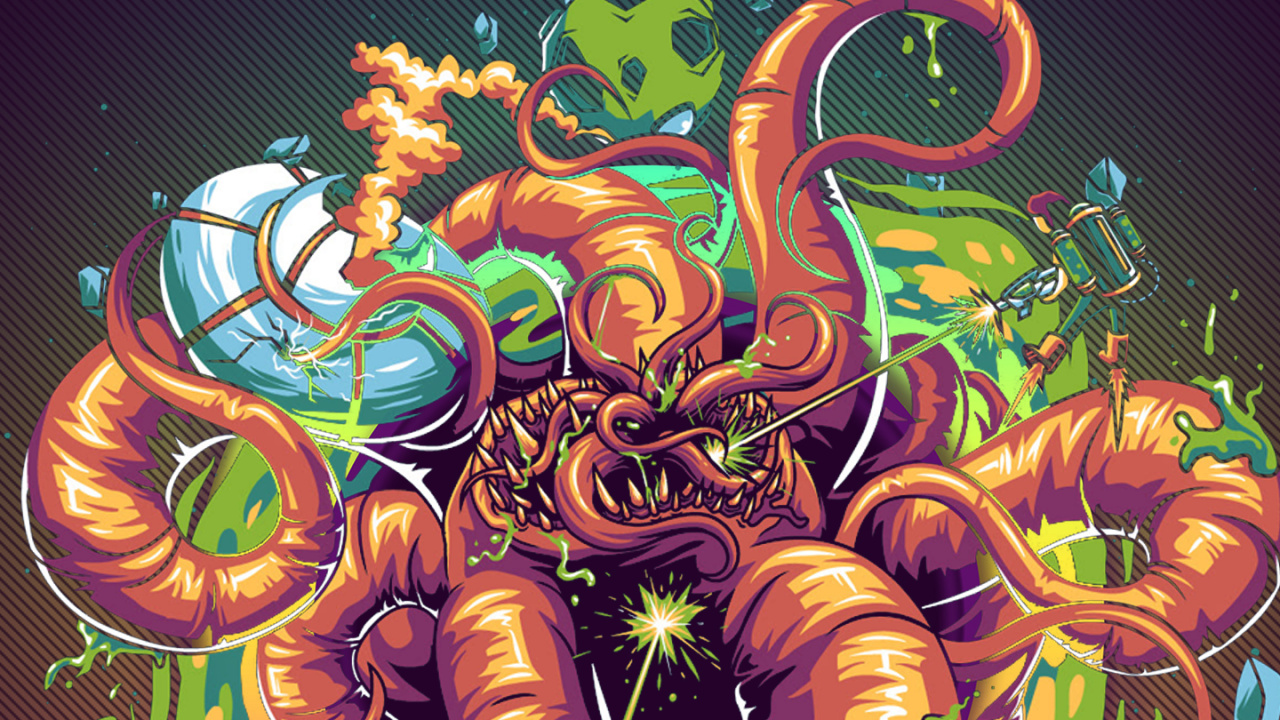 Обои осьминог, Рик Санчез, Морти Смит, красочность, арт в разрешении 1280x720