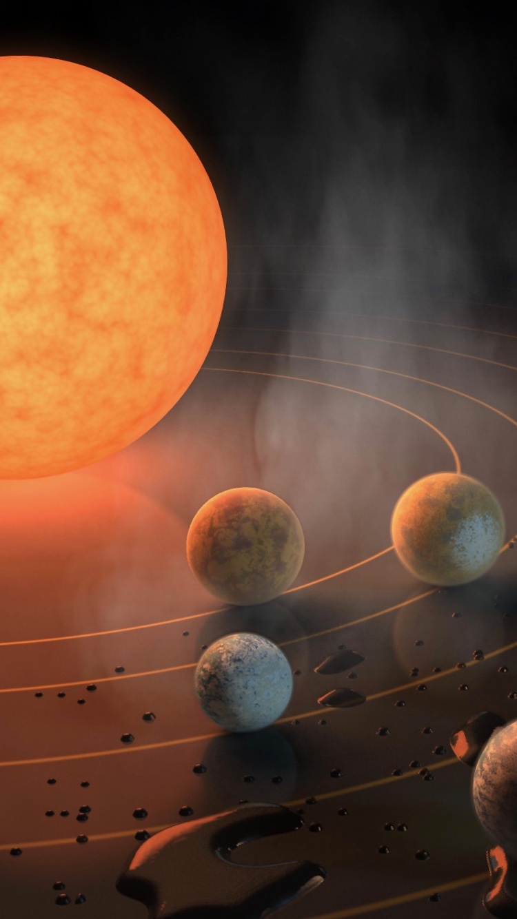 Обои ТРАППИСТ-1, экзопланета, планета, Обитаемой зоне околозвездного, звезда в разрешении 750x1334