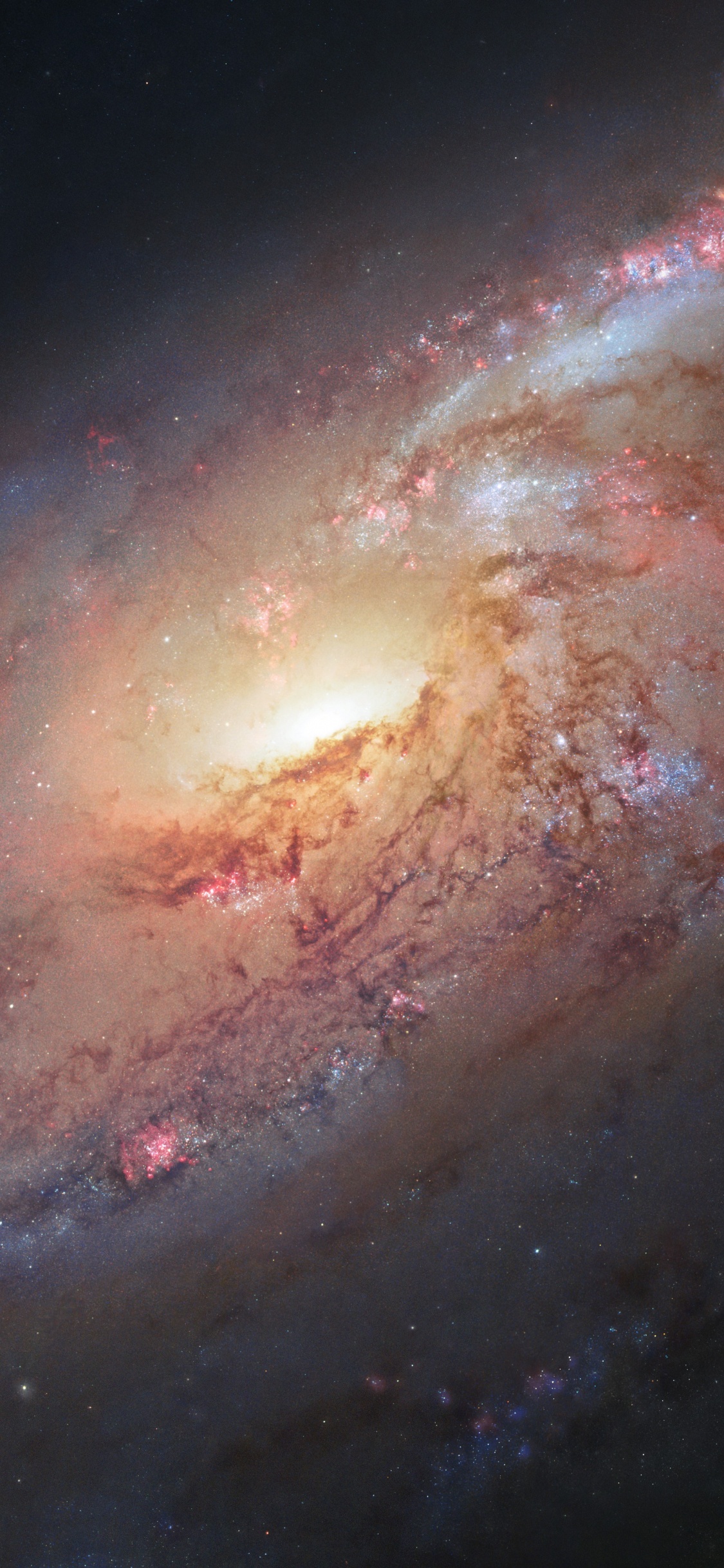 Обои Мессье 106, космический телескоп Хаббл, Галактика, спиральная Галактика, космическое пространство в разрешении 1125x2436