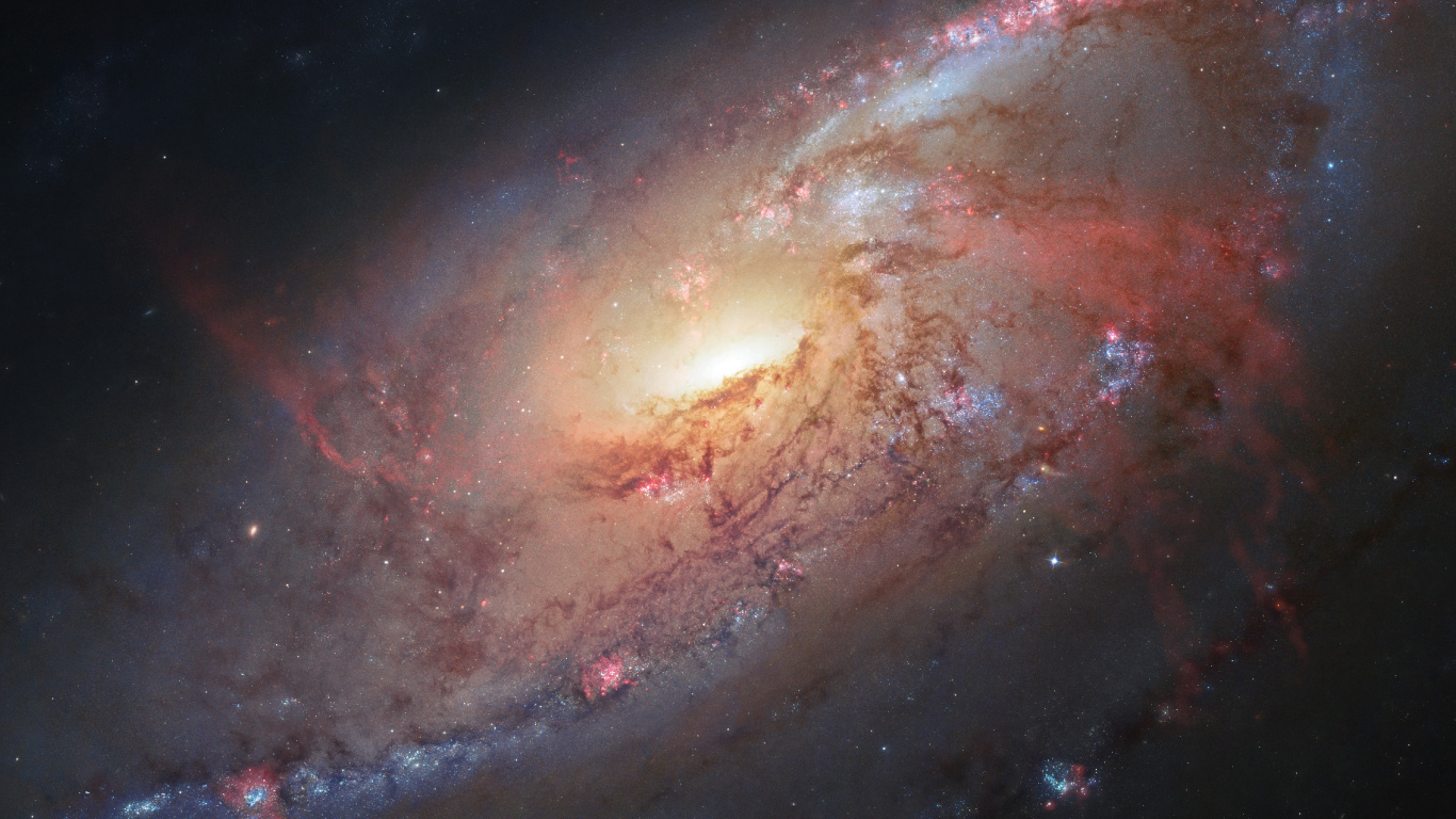 Обои Мессье 106, космический телескоп Хаббл, Галактика, спиральная Галактика, космическое пространство в разрешении 1366x768
