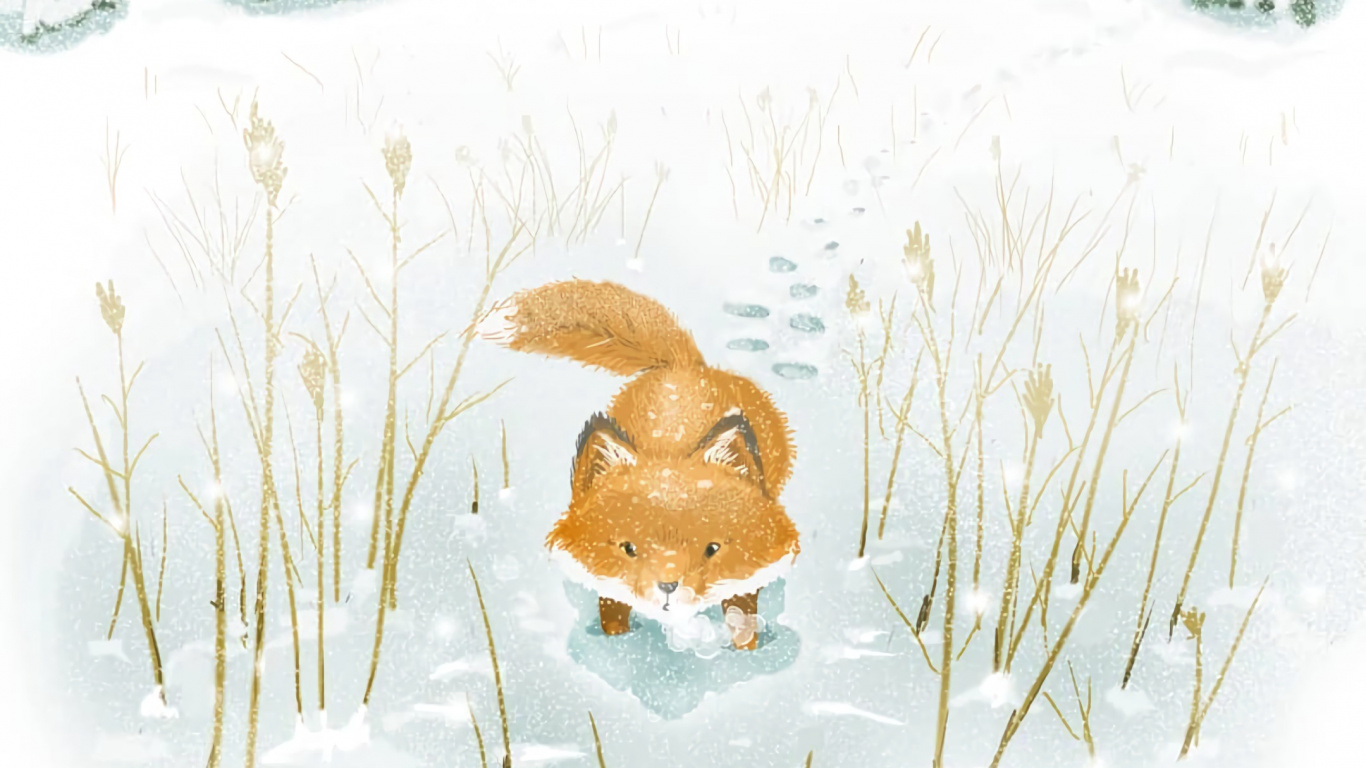 Обои заяц, краска, лиса, акварельная живопись, рыжая лисица в разрешении 1366x768