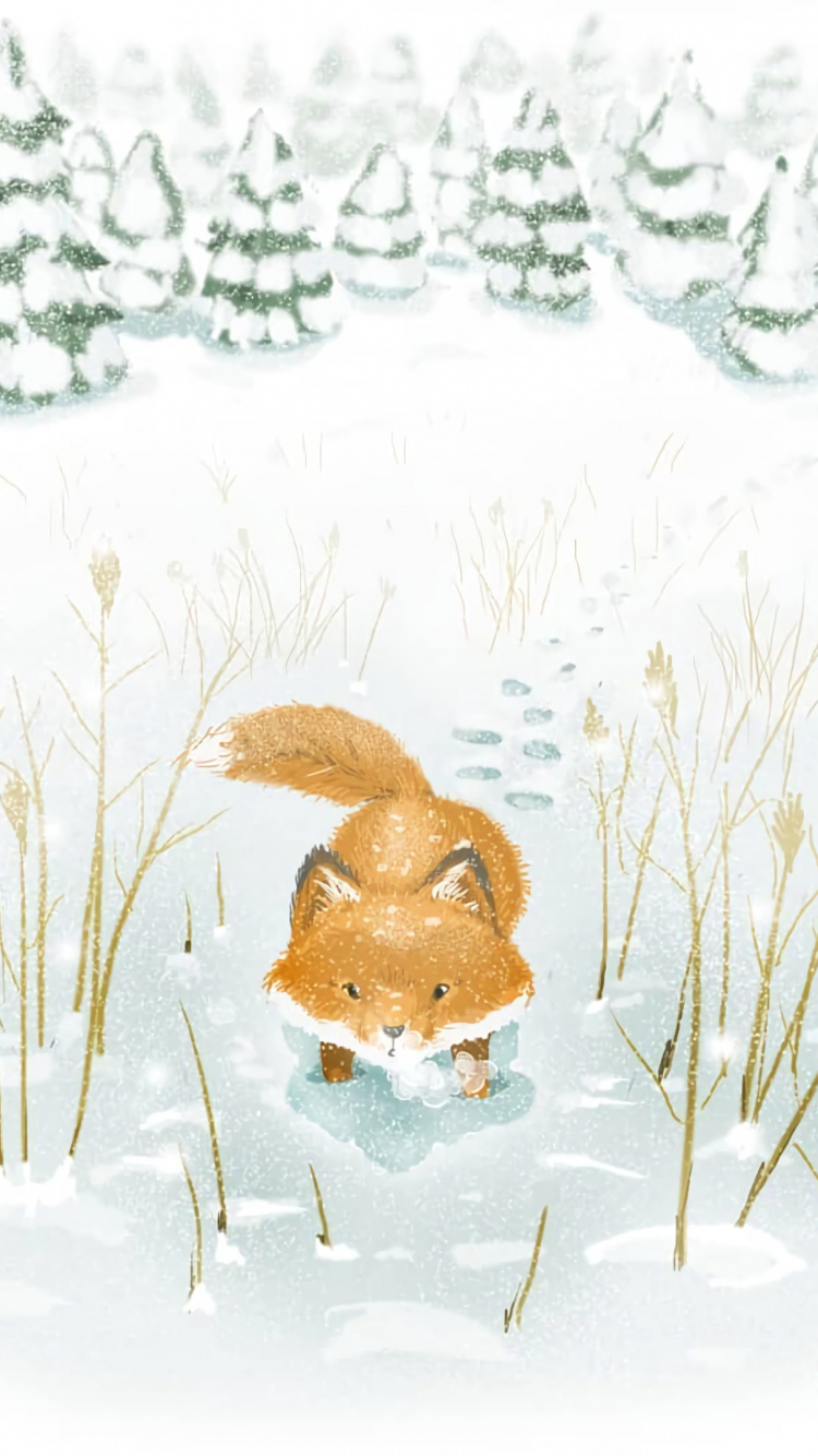 Обои заяц, краска, лиса, акварельная живопись, рыжая лисица в разрешении 750x1334