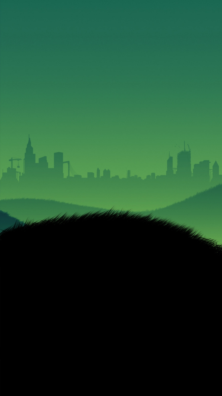 Обои минимализм, зеленый, холм, дерево, горы в разрешении 750x1334