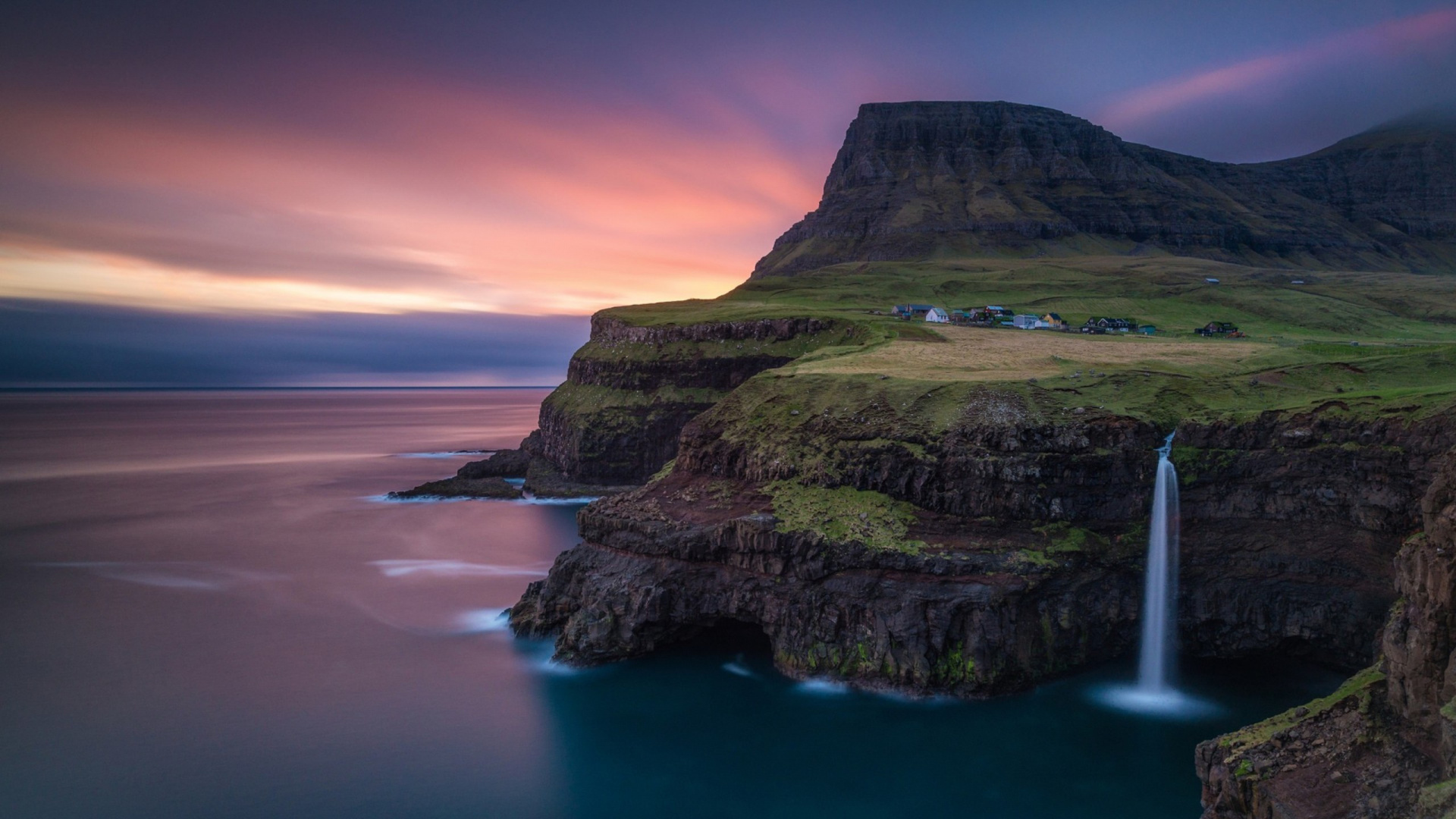 Обои водопад, природа, море, побережье, обрыв в разрешении 1920x1080