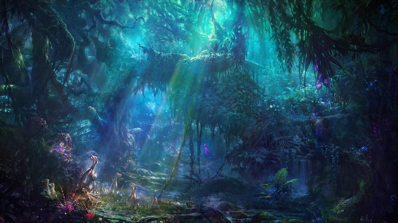Обои цифровое искусство, Научная фантастика, джунгли, концепт арт, природа в разрешении 1280x720