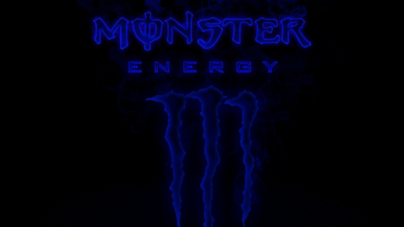 Обои логотип синий монстр энергии, энергетический напиток, лого, черный, синий в разрешении 1366x768