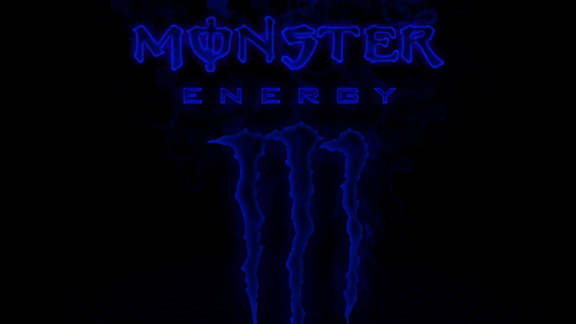 Обои логотип синий монстр энергии, энергетический напиток, лого, черный, синий в разрешении 1920x1080