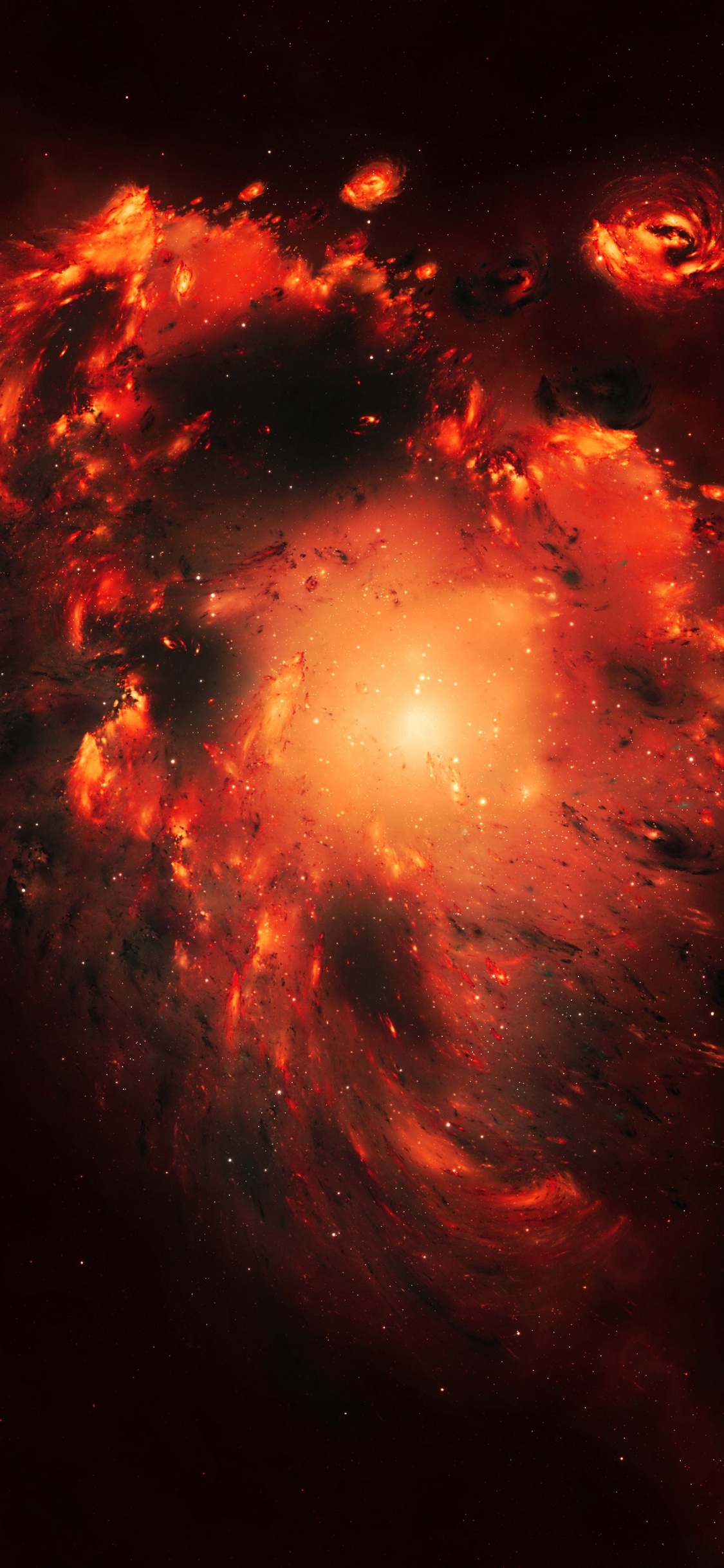 Обои Галактика, звезда, туманность, красный цвет, астрономический объект в разрешении 1125x2436