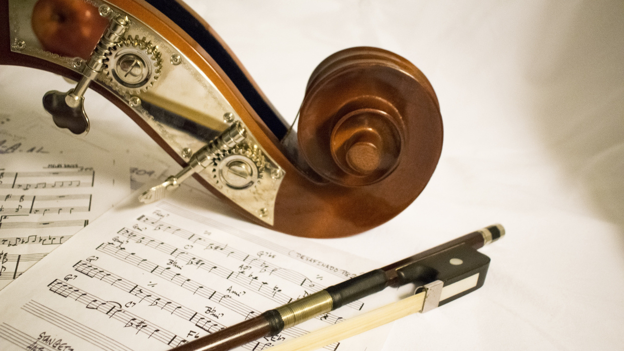 Обои ноты, контрабас, музыкальная нота, музыкант, музыка в разрешении 1280x720