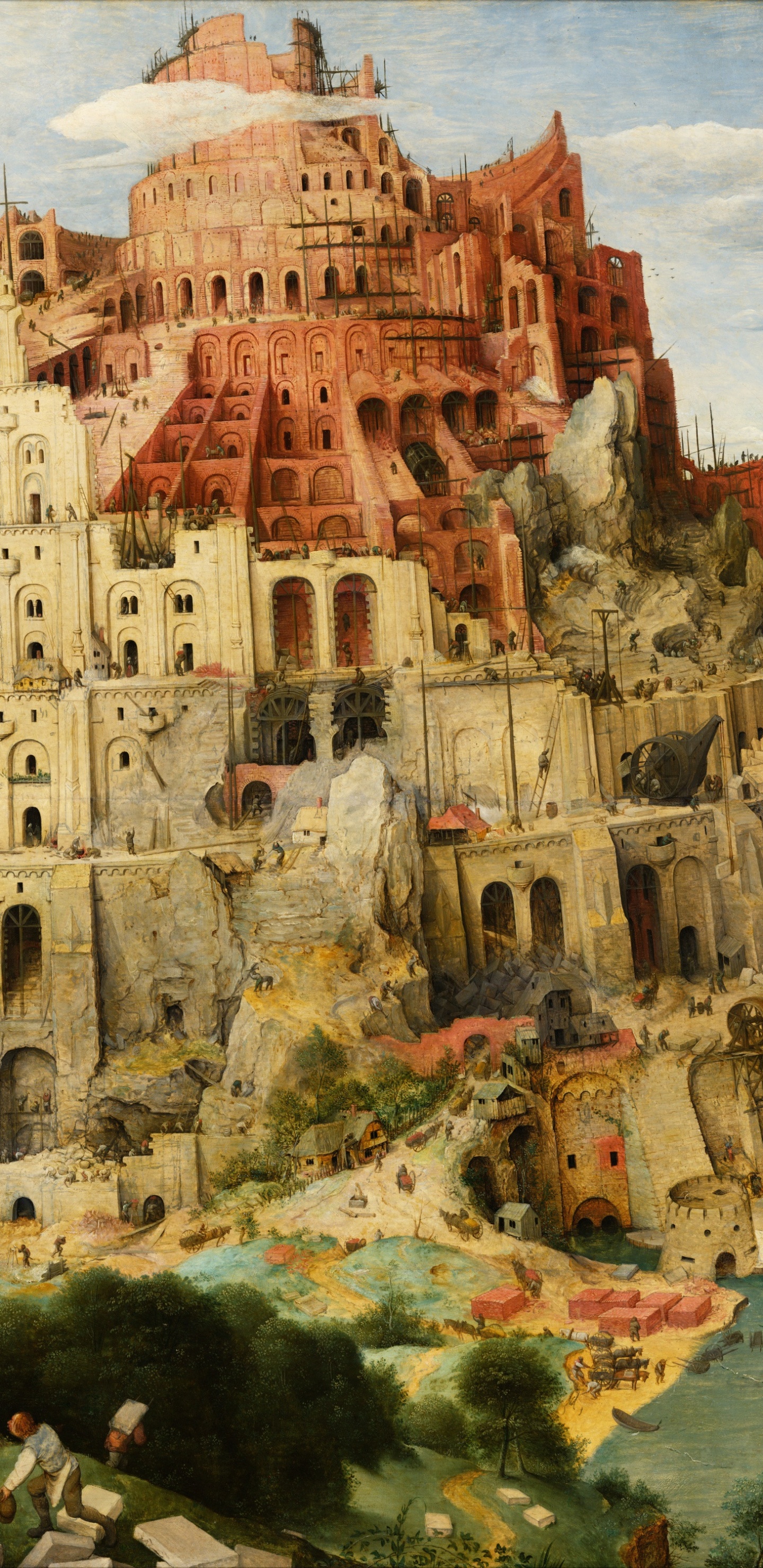 Обои живопись, арт, акварельные краски, историческое место, средневековая архитектура в разрешении 1440x2960