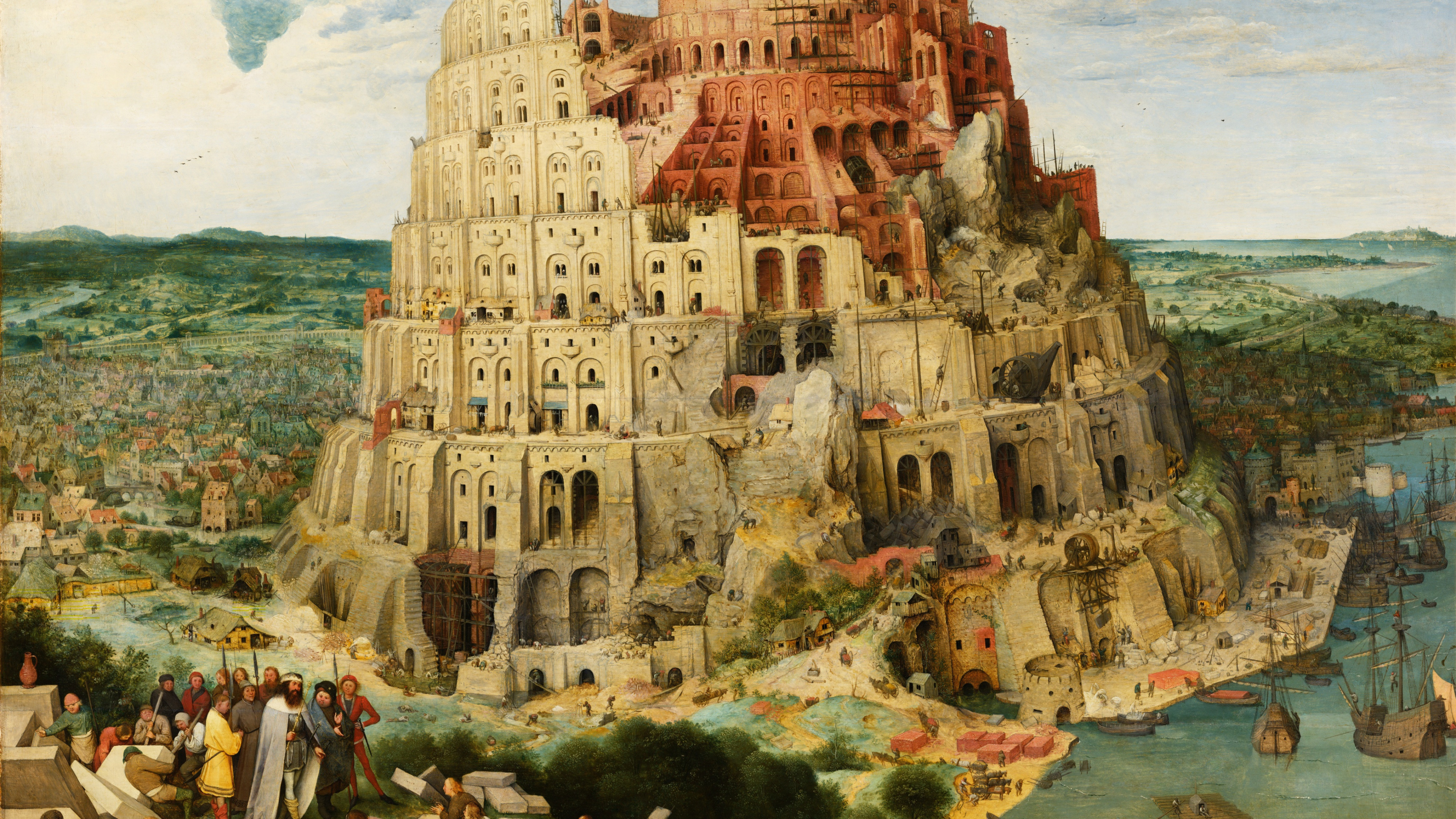 Обои живопись, арт, акварельные краски, историческое место, средневековая архитектура в разрешении 3840x2160