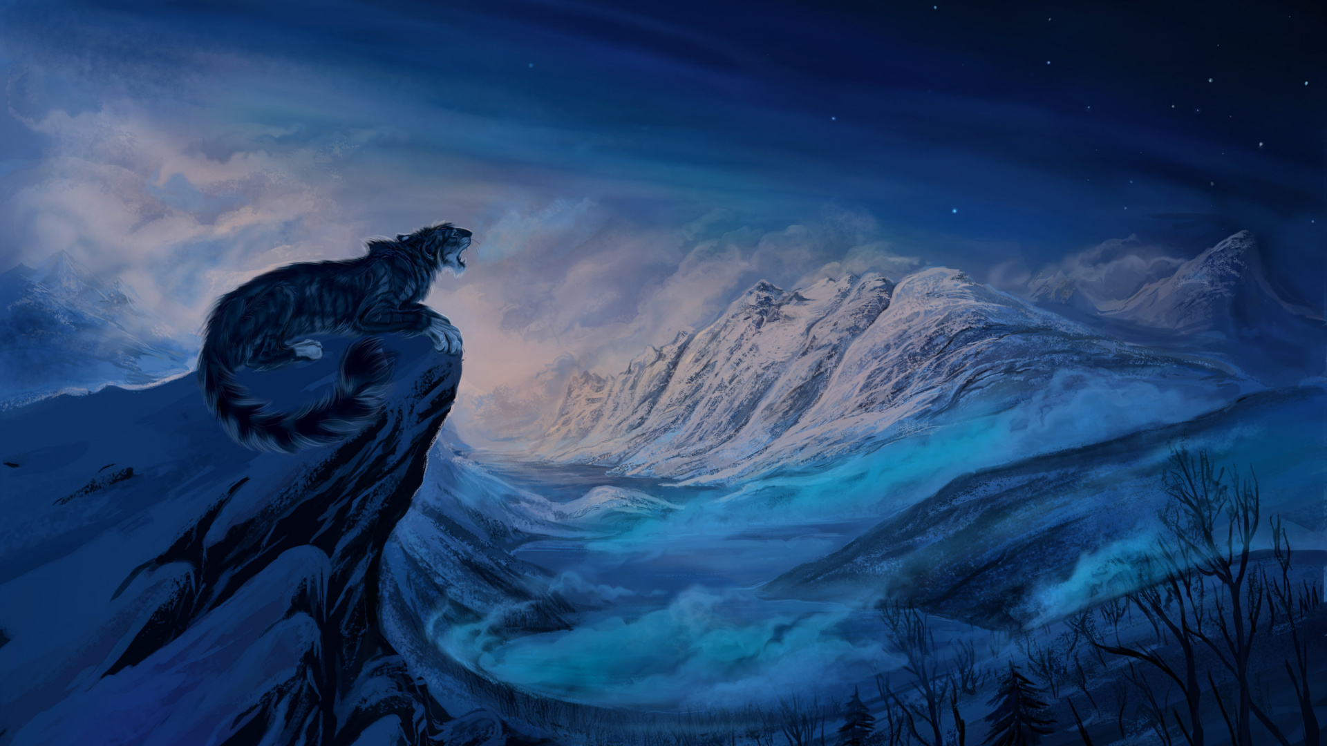 Обои тигр, природа, атмосфера, космос, гора в разрешении 1920x1080