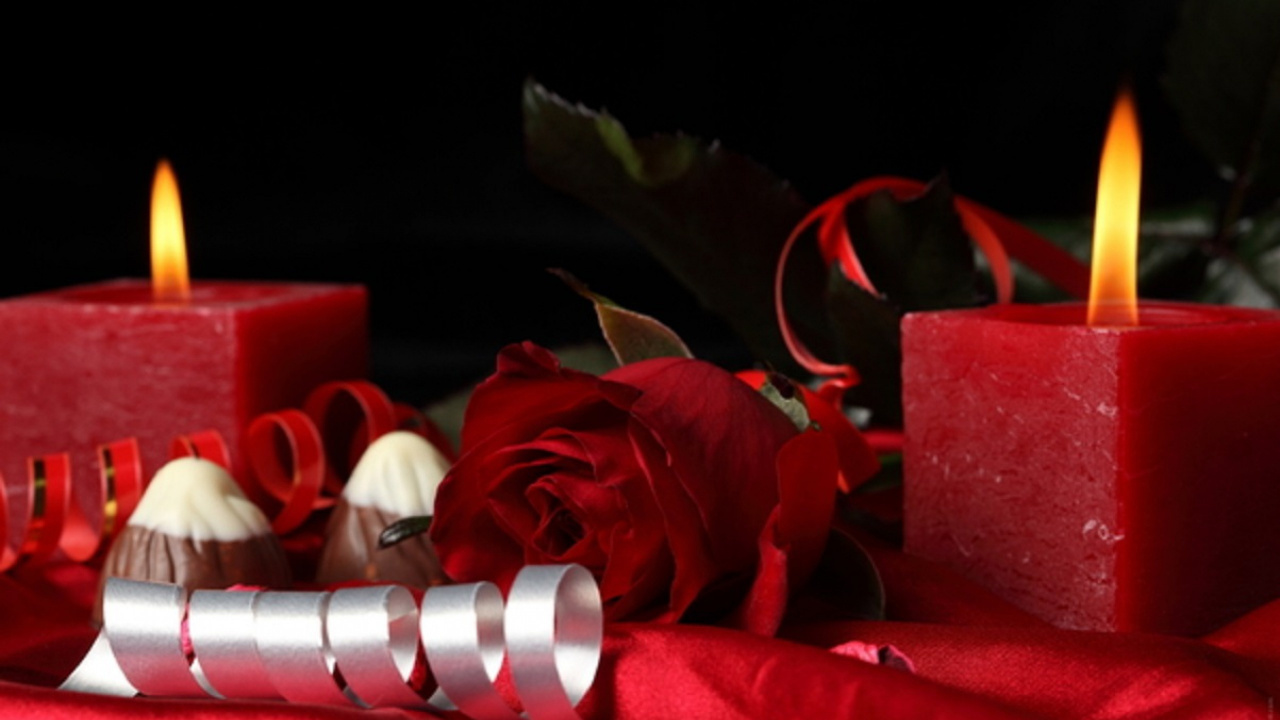 Обои цветок, свеча, Роза, свечки, красный цвет в разрешении 1280x720