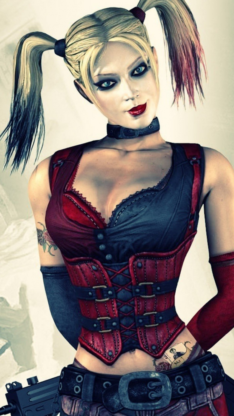 Обои Бэтмен, Харли Квинн Аркхем Сити, рыцарь аркхема, иллюстрация, прохлада в разрешении 750x1334