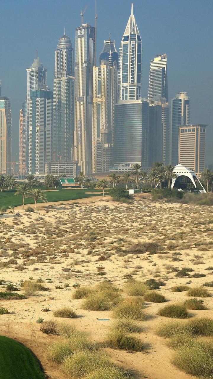 Обои Гольф-Клуб Emirates, площадка для гольфа, гольф, PGA европейский тур, городской пейзаж в разрешении 720x1280