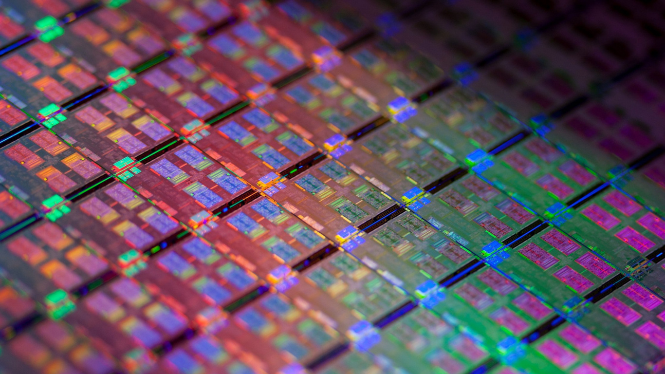 Обои центральный процессор, Интел, пурпур, узор, симметрия в разрешении 1366x768