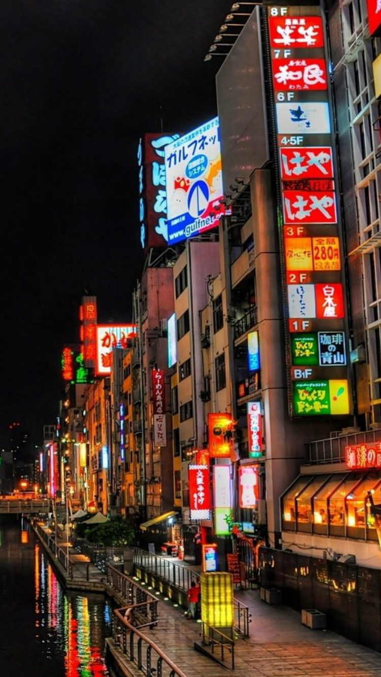 Обои замок Осака, метрополия, городской район, город, ночь в разрешении 750x1334