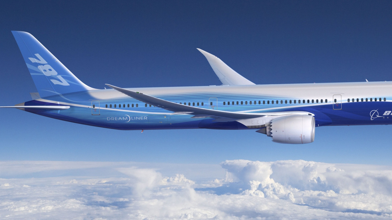 Обои самолет, самолеты, boeing 787 dreamliner, Боинг, авиалайнер в разрешении 1366x768