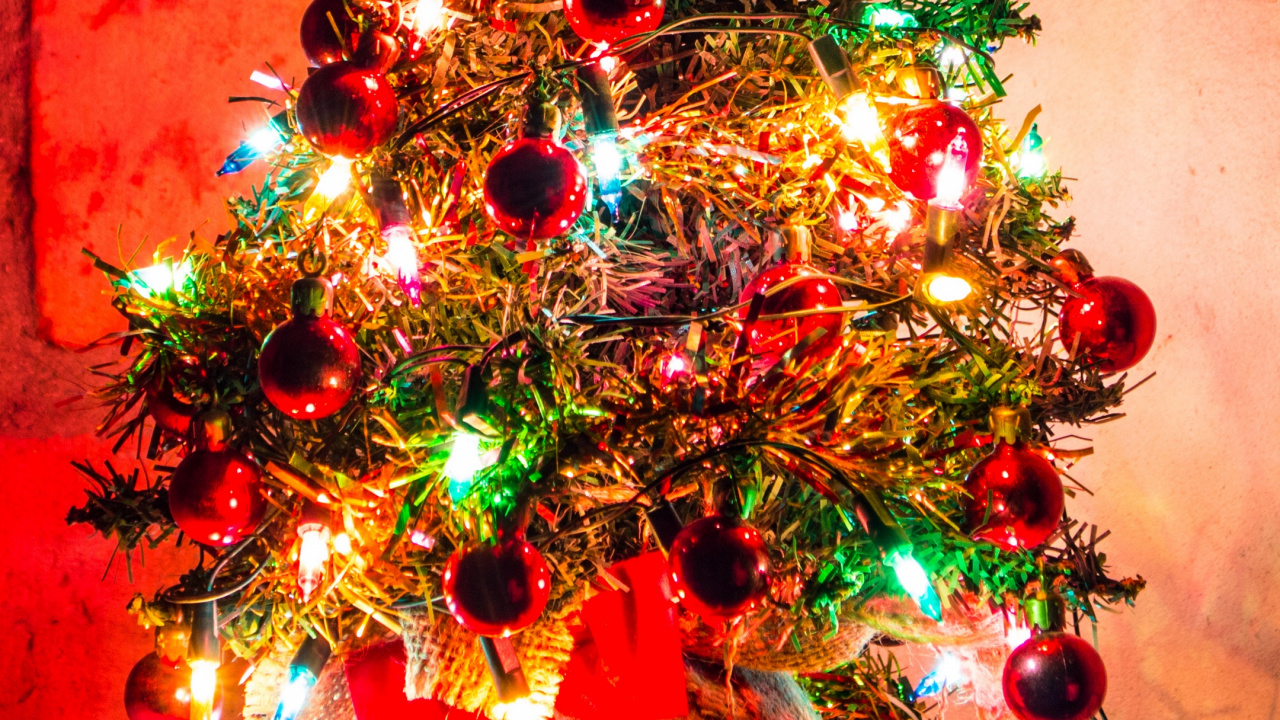 Обои Рождественский день, Рождественские украшения, елка, Новый год, рождественский орнамент в разрешении 1280x720