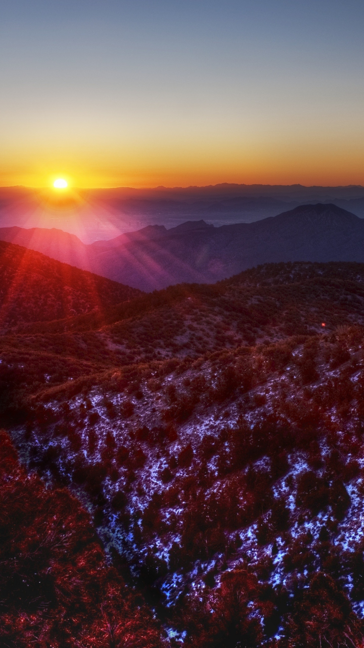 Обои пустыня, закат, гора, восход солнца, хребет в разрешении 1440x2560