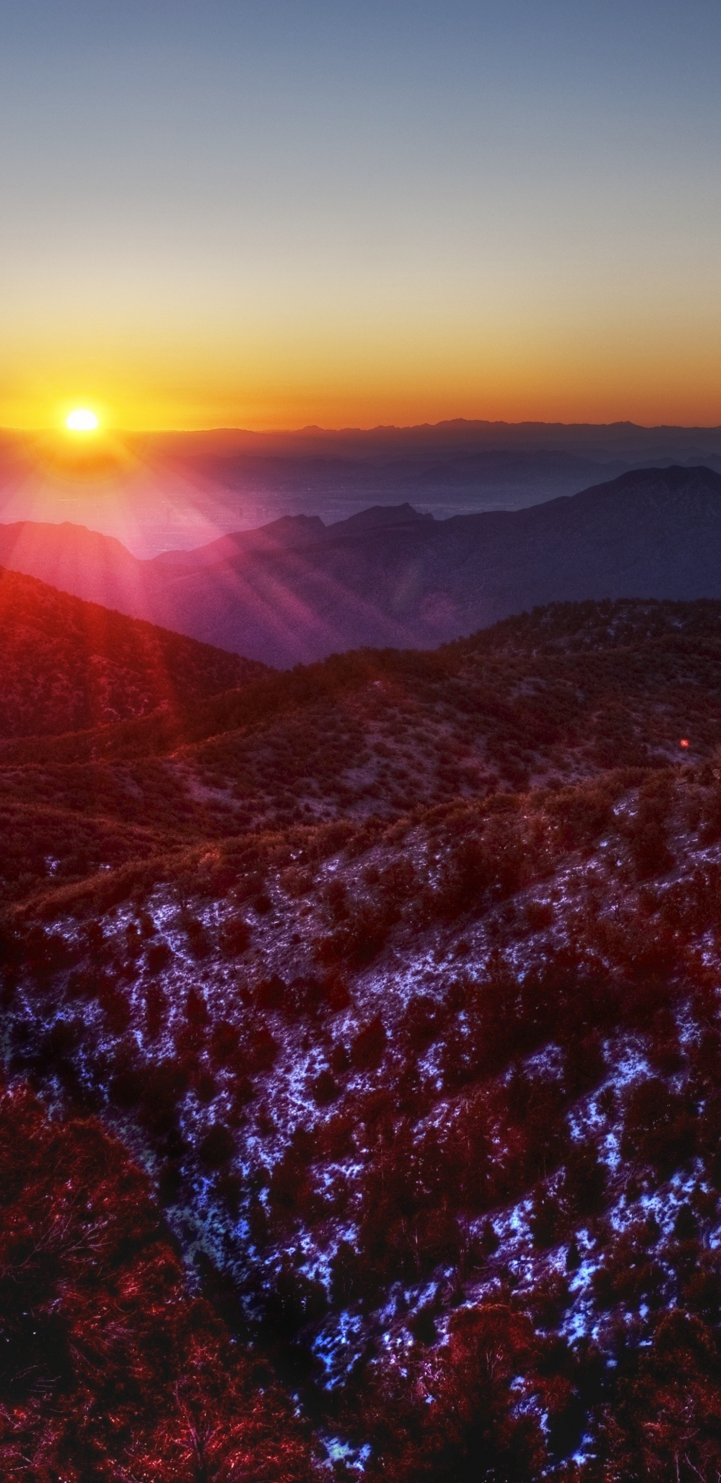 Обои пустыня, закат, гора, восход солнца, хребет в разрешении 1440x2960