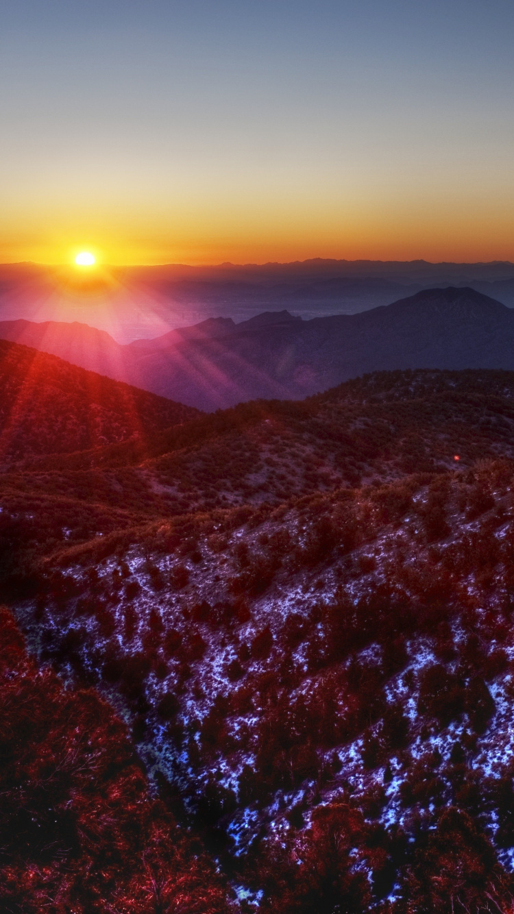 Обои пустыня, закат, гора, восход солнца, хребет в разрешении 750x1334