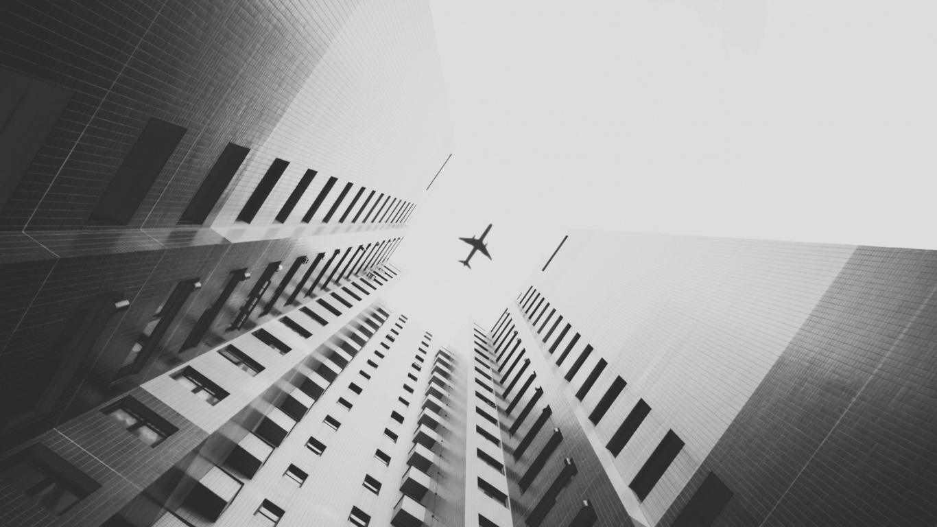 Обои самолет, самолеты, черный и белый, монохромный, белые в разрешении 1366x768