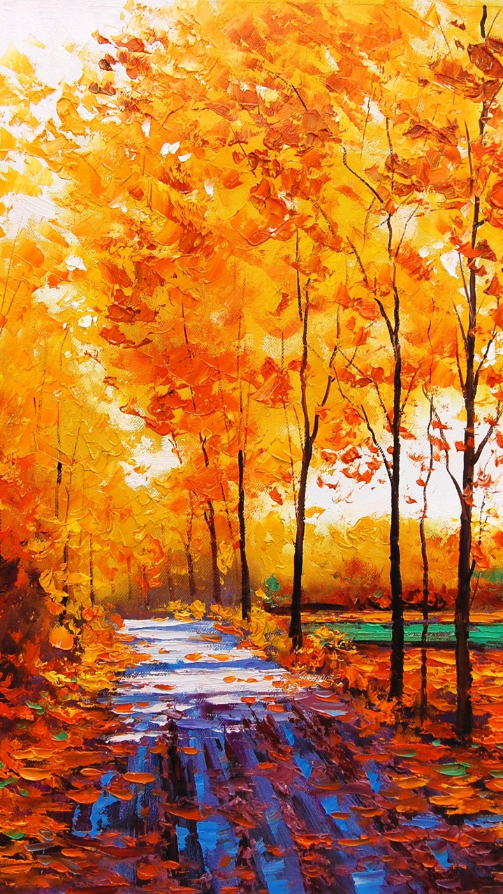 Обои живопись, дерево, природа, осень, лист в разрешении 720x1280