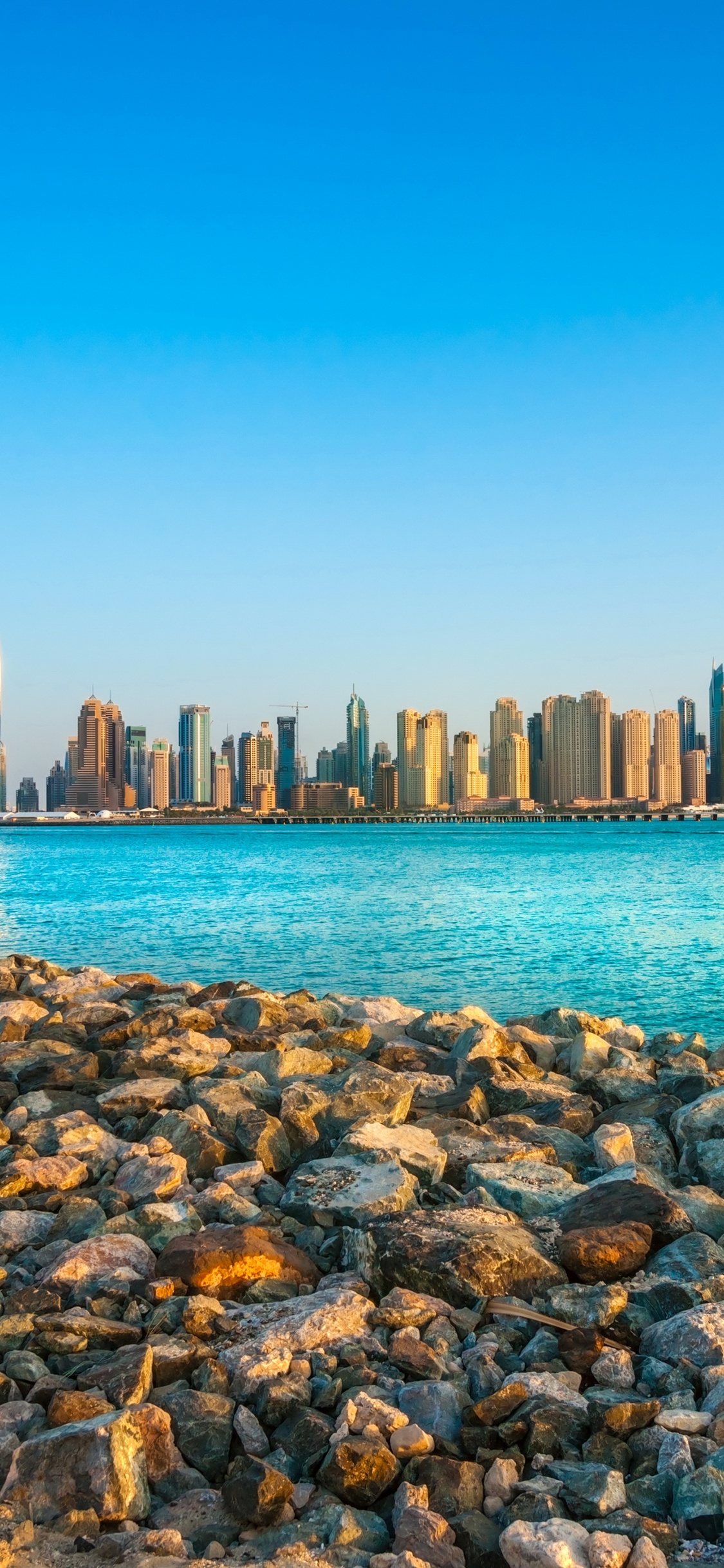 Обои Бурдж Халифа, городской пейзаж, город, линия горизонта, вода в разрешении 1125x2436